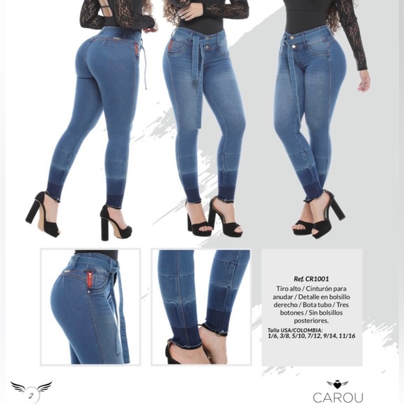 CAROU CR1001 Colombian Jeans | High Waist Push Up | Built-In Belt - Picture 6 of 8